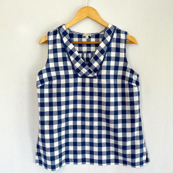 Talbots Tops - Talbots Linen Cotton Blue/White Gingham Check Sleeveless V-neck Top Size Large